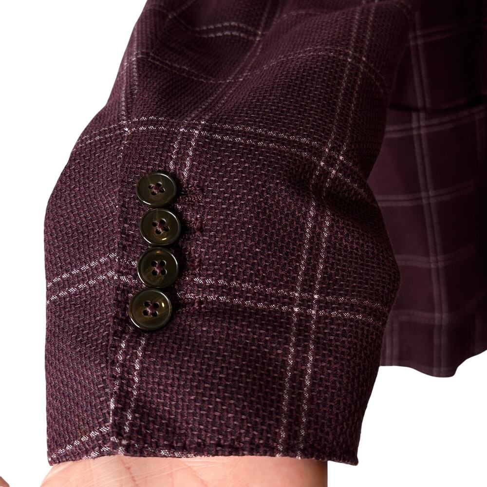 L.B.M. 1911 Tailored Burgundy Red Windowpane Blazer Jacket Size 52R - Picture 8 of 12